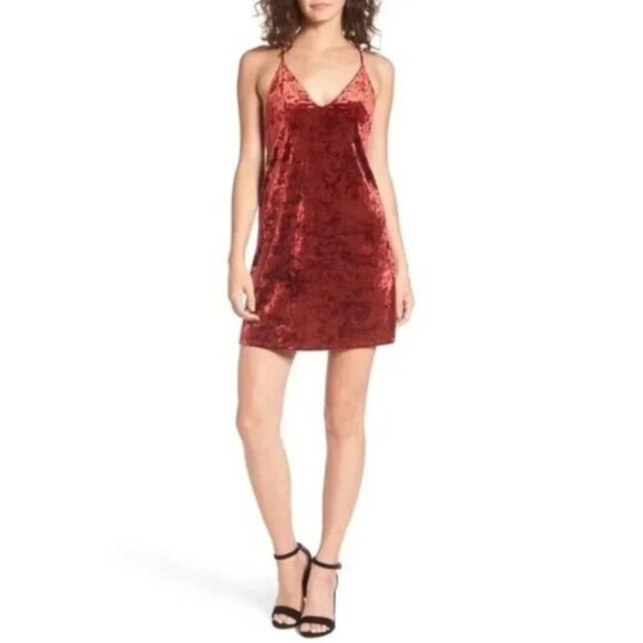 Revolve Privacy Please Raymore velvet Mini Dress Crushed Red Rust Size Small - Picture 7 of 16